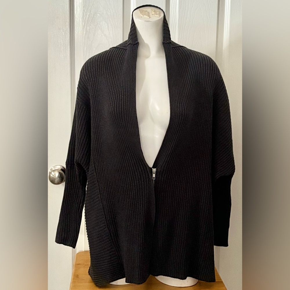 CAbi Cosmo Over Sized Zip Ribbed Cardigan Knit Sweater Galaxy Grey Small